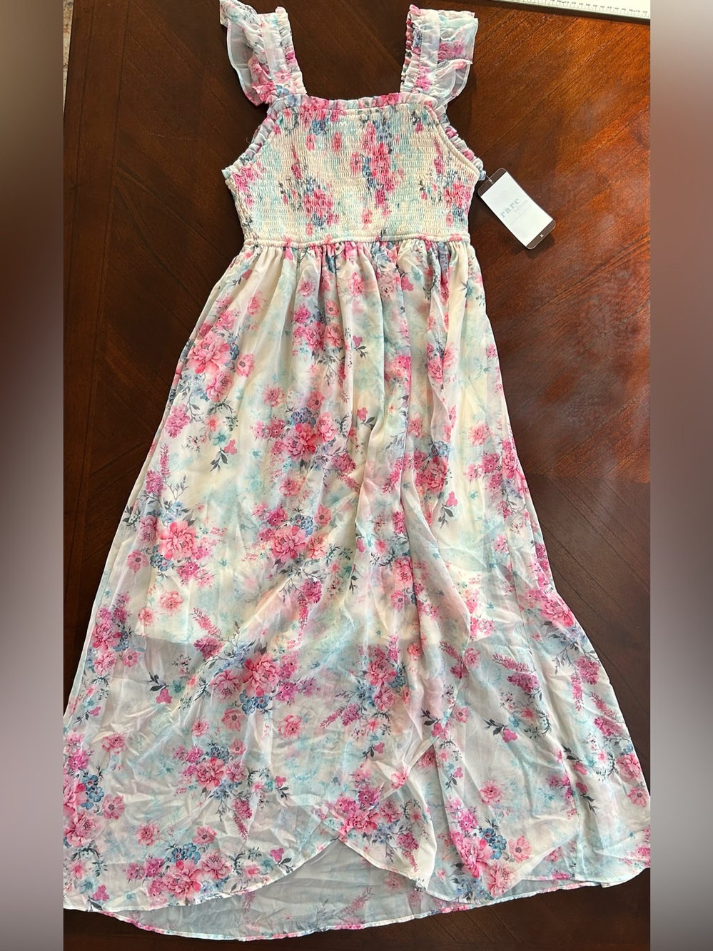 New Rare Editions Pink & Light Blue Floral Smocked Maxi Dress size XL girl